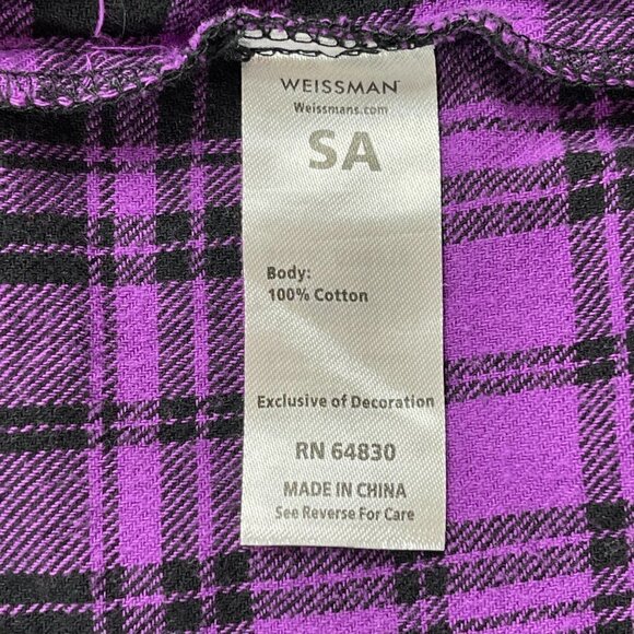 Weissman Womens Button Down Shirt Purple Black Plaid - Picture 8 of 8